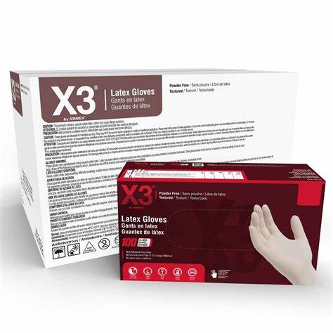 X3 Amex Latex Gloves - Powder Free